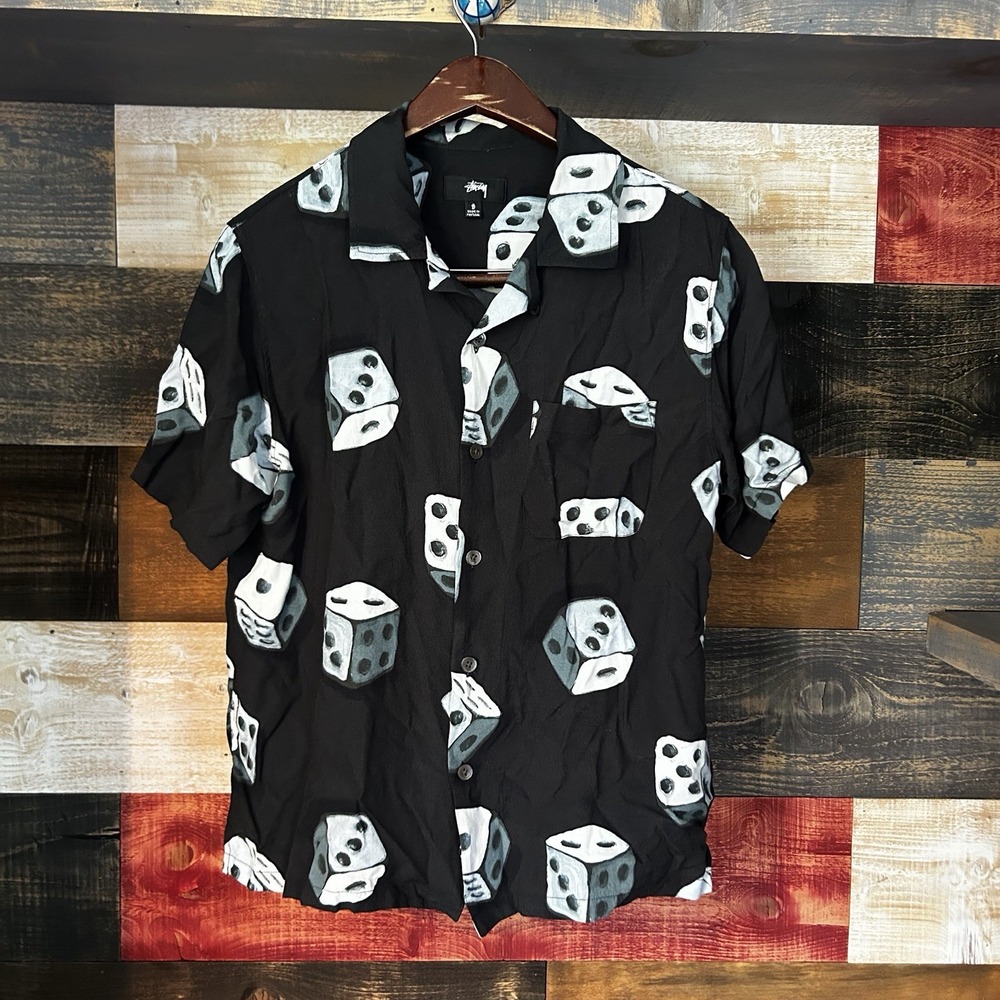 Stussy Dice Camp Collar Button Up Dice Short Sleeve Small Men Viscose